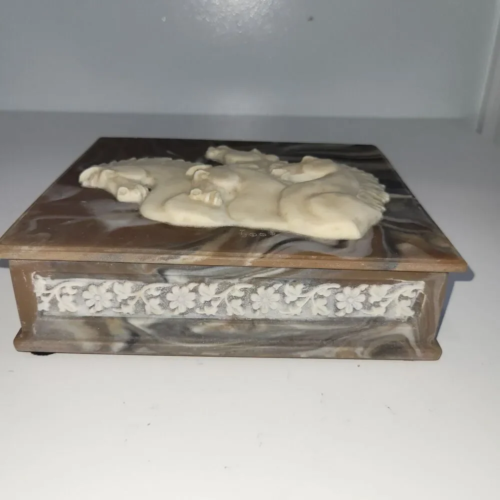 Incolay Stone Jewelry Box Horses Mares Wild Stallions Handcrafted In USA